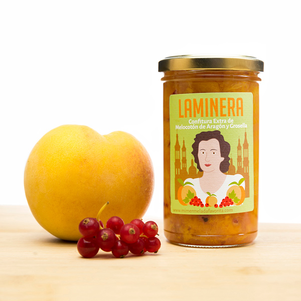 jar of LAMINERA peach and redcurrant jam