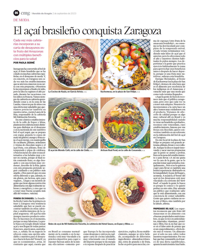 Our Açaí Bowls in the Heraldo de Aragón